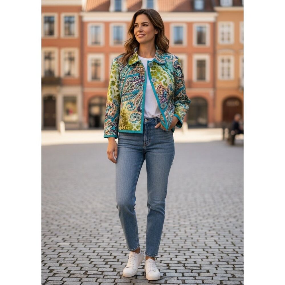 Harve Benard Colorful Floral Paisley blazer size 12 Button Front Lined